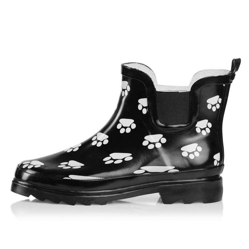 NORTY - Womens Ankle Rain Boots - Ladies Waterproof Winter Spring Garden Boot runs Â½ size large Paw Black White Size 8 - Image 1